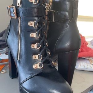 Black Leather heeled boot
